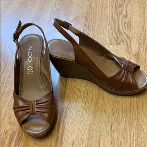 Aldo cognac Platform wedge sandal  shoes. Size 6.